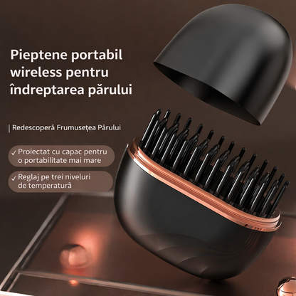 Mini Perie Termică de Îndreptat Părul, Portabilă Wireless Reîncărcabilă pentru Femei